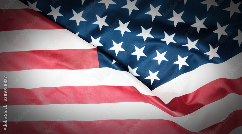 Obraz premium Close-up american flag, USA flag background with copy space. Top view
