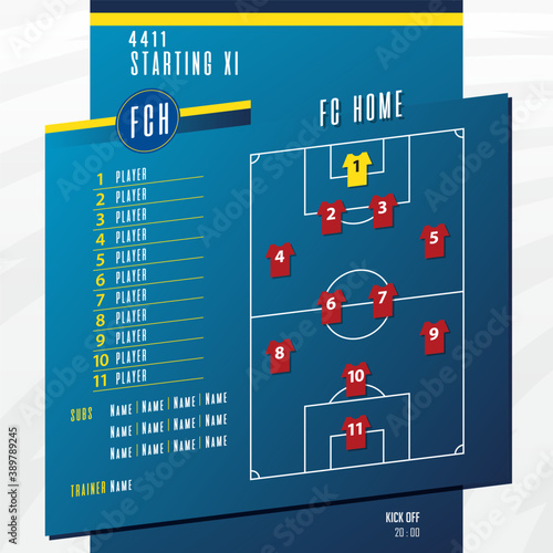 Football or soccer match lineups formation infographic. Set of football player position on soccer field. Football kit or soccer jersey icon in flat design. 