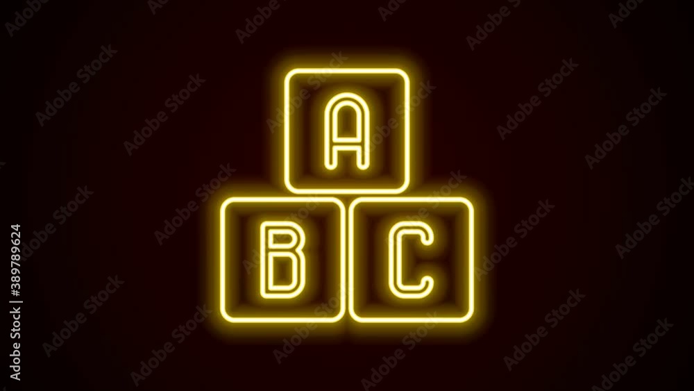 Glowing neon line ABC blocks icon isolated on black background. Alphabet cubes with letters A,B,C. 4K Video motion graphic animation Glowing neon line ABC blocks icon isolated on black background. Alphabet cubes with letters A,B,C. 4K Video motion graphic animation