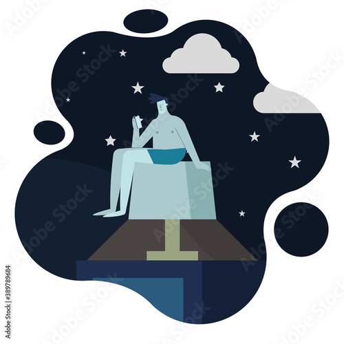 man seated in lamp suffering from insomnia character