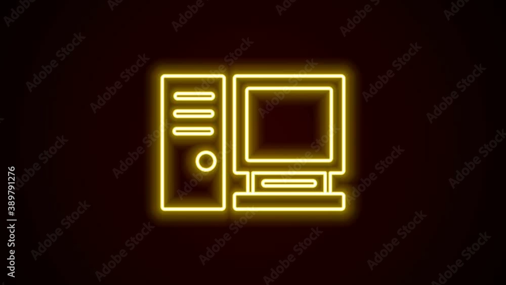 Glowing neon line Computer monitor icon isolated on black background. PC component sign. 4K Video motion graphic animation Glowing neon line Computer monitor icon isolated on black background. PC component sign. 4K Video motion graphic animation