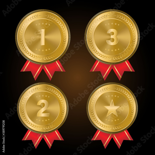 1st, 2nd, 3rd Sports awards three medals, gold isolated on a white background. vector illustration