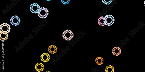 Dark blue, yellow vector pattern with coronavirus elements.