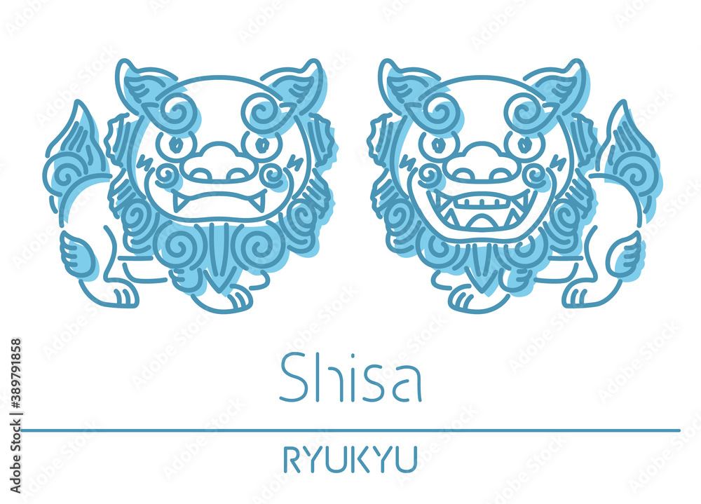 沖縄の守り神、青いシーサーのイラスト 沖縄の守り神、青いシーサーのイラスト