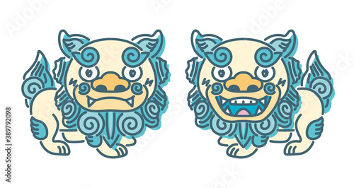 沖縄の守り神、青いシーサーのイラスト