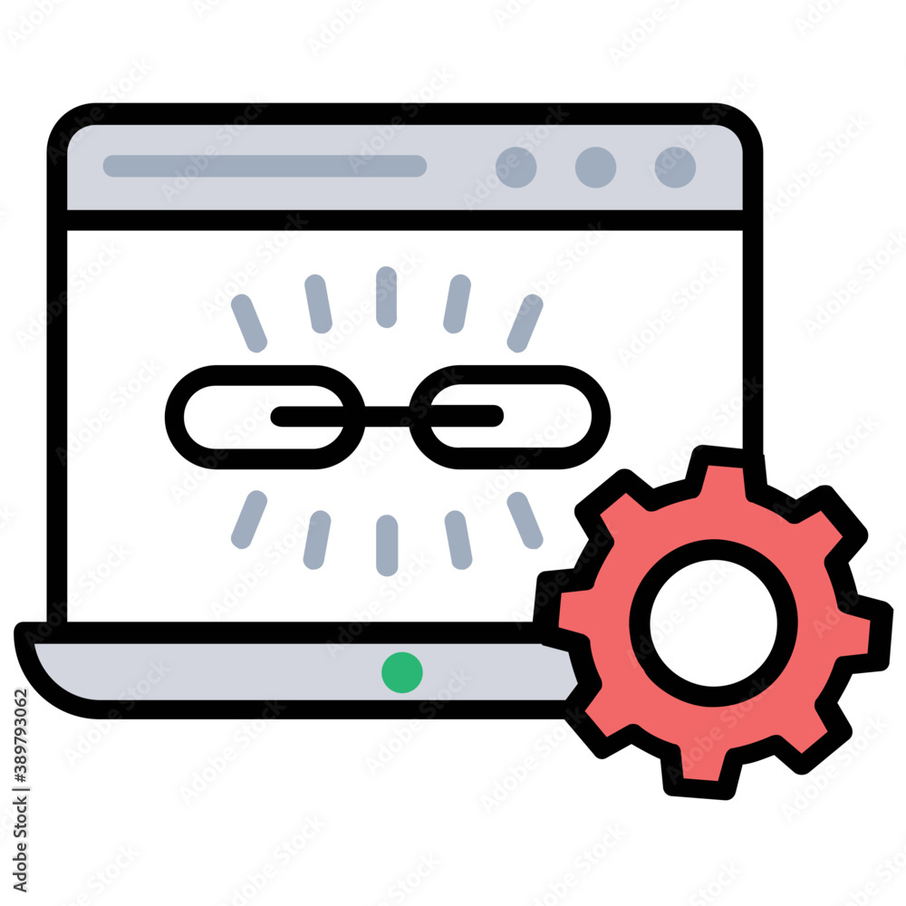 Laptop screen with link building and cog, inbound links
Laptop screen with link building and cog, inbound links