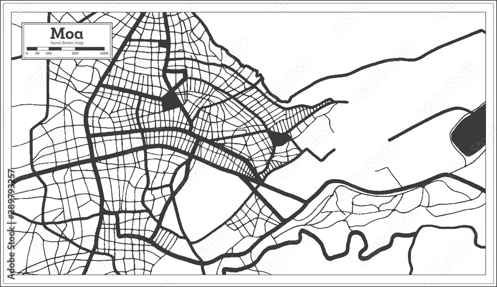 Moa Cuba City Map in Black and White Color in Retro Style. Outline Map.