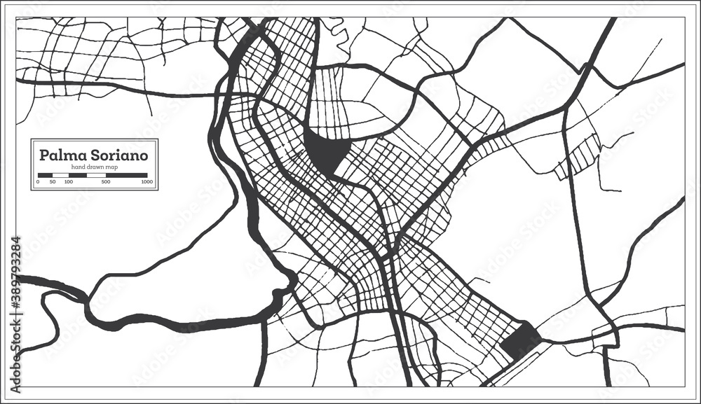 Palma Soriano Cuba City Map in Black and White Color in Retro Style. Outline Map.