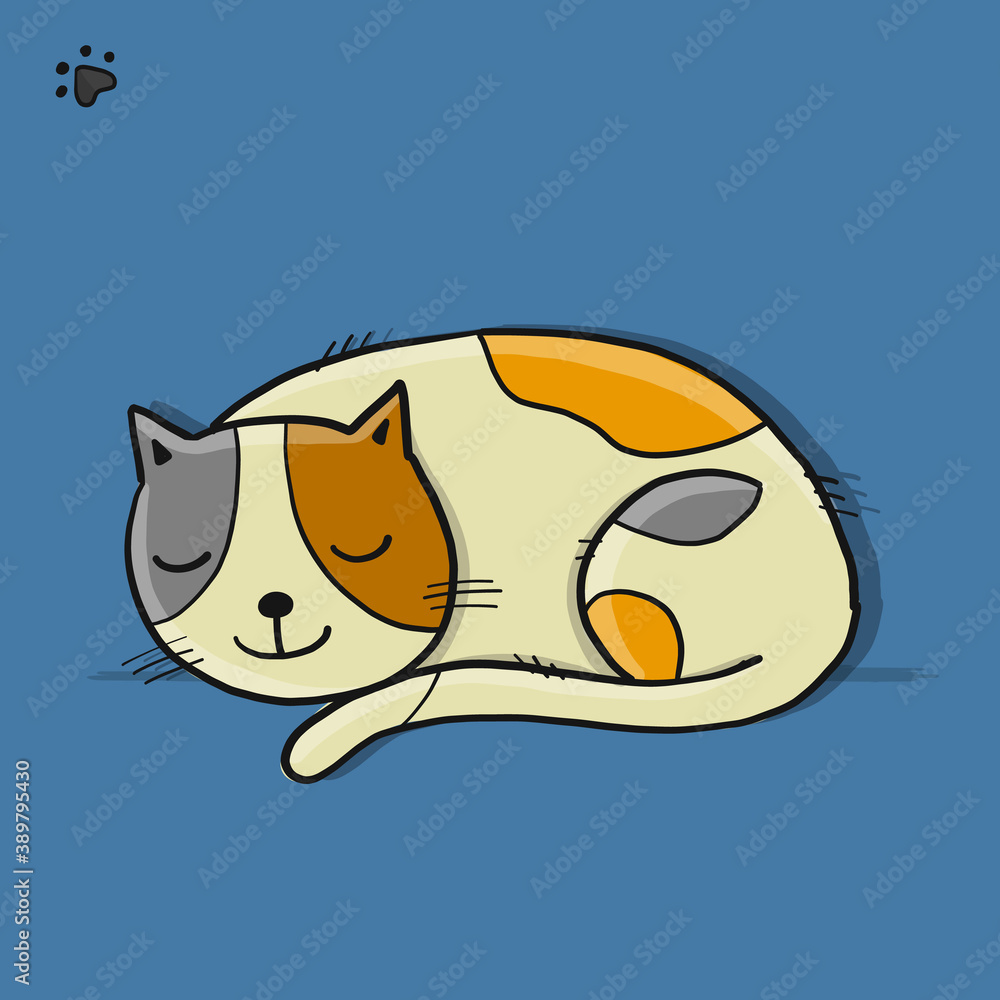 Sleeping cat character, sketch for your design Sleeping cat character, sketch for your design