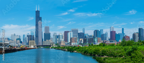 panorama, background, downtown, bridge, tours, cruise, franklin center, one bennett park, white clouds, urban, chanel, chicago river, green, blue sky, scenic, landmark, tourism, chicago, chicago skyli