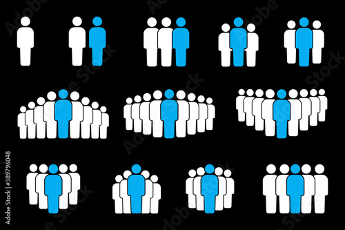 Vector badge of a group of people with a leader. Leadership symbol image. The crowd with the leader. Stock photo. EPS 10