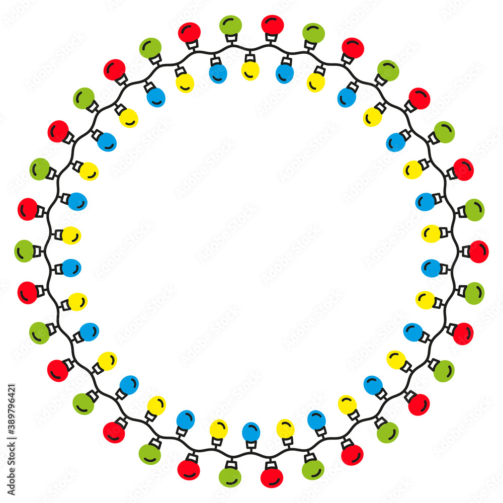 Vector Christmas garlands with light bulbs. Round frame on a white background Vector Christmas garlands with light bulbs. Round frame on a white background
