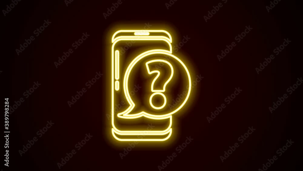 Glowing neon line Mobile phone with question icon isolated on black background. 4K Video motion graphic animation Glowing neon line Mobile phone with question icon isolated on black background. 4K Video motion graphic animation