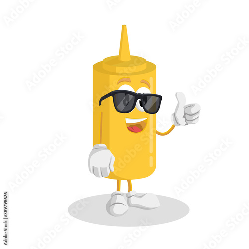 Mustard logo mascot thumb pose