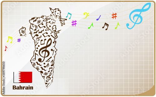 Bahrain map flag made from music notes. 