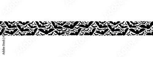 Bat. Silhouette. Seamless vector pattern. Isolated colorless background. Endless horizontal border. Flat style. Repeating ornament. Halloween symbol. Template for web design, printing, advertising.