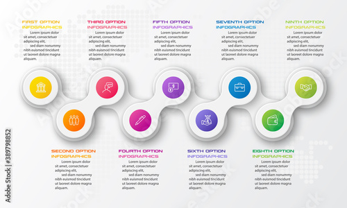 Timeline infographic template,Business concept with 9 options,Vector illustration.