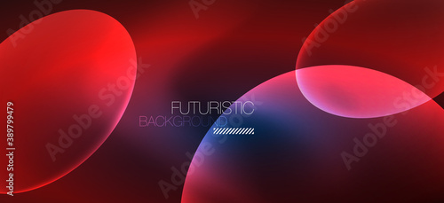 Neon ellipses abstract backgrounds. Shiny bright round shapes glowing in the dark. Vector futuristic illustrations for covers, banners, flyers and posters and other
