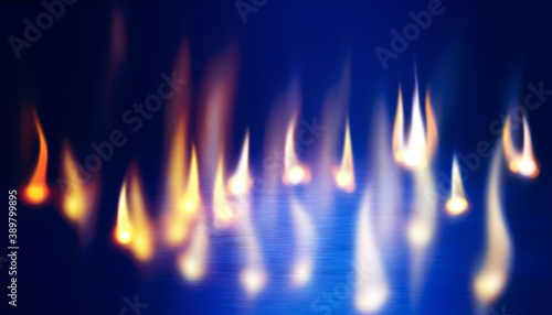 Dark abstract background with neon glow. Blurry neon waves. Light effect. Reflection of blurry fire on the asphalt. 3d illustration