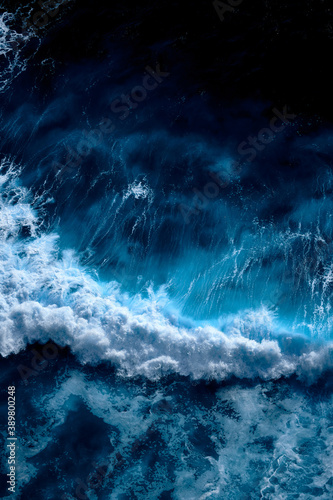 Aerial view to waves in ocean Splashing Waves. Blue clean wavy sea water © Dmitry Yakovtsev