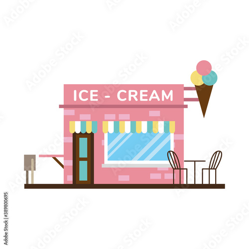 little ice cream store building facade scene