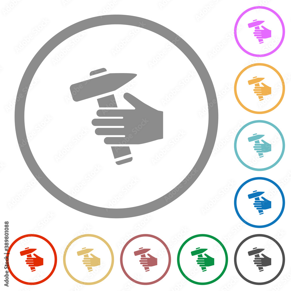 Hammer in hand flat icons with outlines Hammer in hand flat icons with outlines