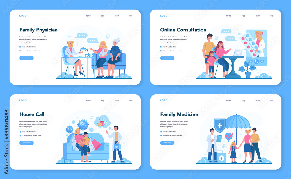 Family doctor and general healthcare web banner or landing page