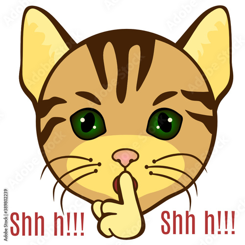 emoji with cat shushing shh h to politely tell people to shut up and be quiet to keep silence, kitty using finger on mouth gesture to stop talking