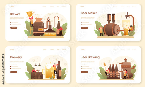 Brewery web banner or landing page set. Craft beer production, brewing