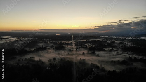 sunset over rural area with fog on the ground © Graeme