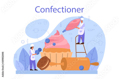 Confectioner concept. Professional confectioner chef. Sweet baker
