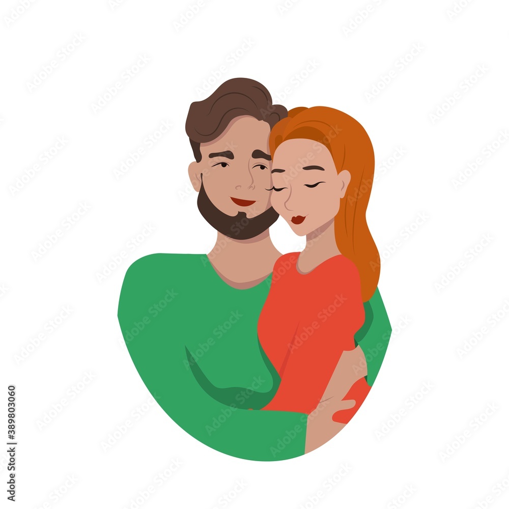 Couple in love, guy hugging tender girl, romantic couple, two, young family, vector illustration, isolate on a white background. Couple in love, guy hugging tender girl, romantic couple, two, young family, vector illustration, isolate on a white background.