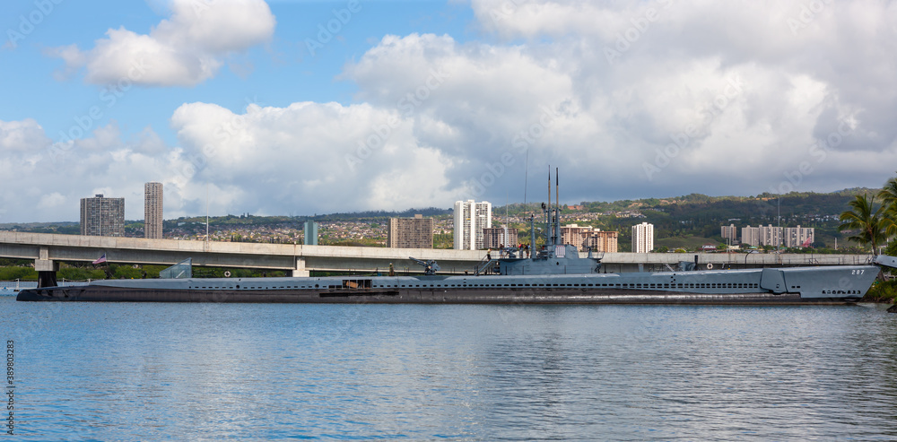 American World War Two submarine moored at Pearl Harbor, Oahu, Hawaii