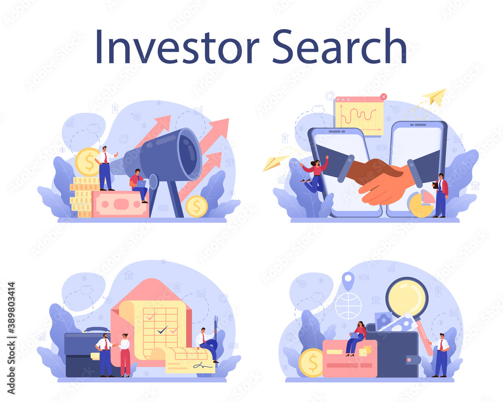Fototapeta premium Inverstor search for start up concept set. New business investment