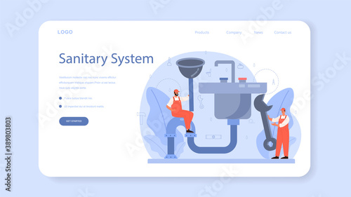 Plumber web banner or landing page. Plumbing service,
