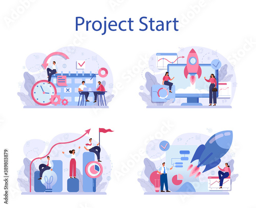 Project start concept set. Start up business development idea.