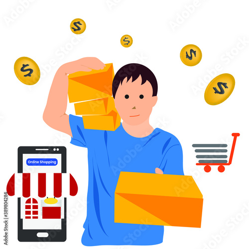 Image vector of a courier delivering a carton on white background.
