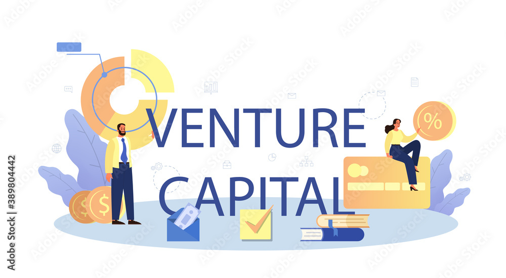 Venture capital typographic header. Investors financing startup