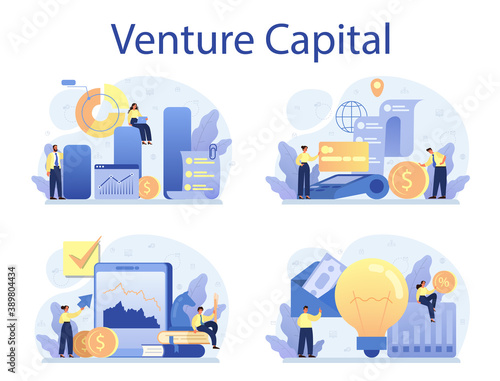 Venture capital concept set. Investors financing startup companies