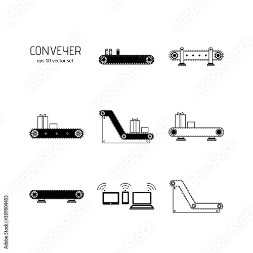 Conveyer - vector icons set on white background.