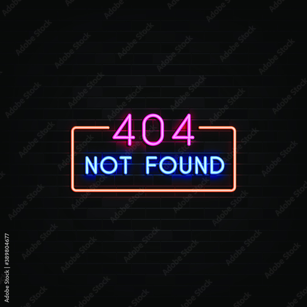 404 not found neon signs vector. Design template neon sign 404 not found neon signs vector. Design template neon sign