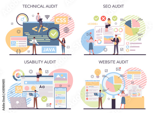 Website audit concept set. Web page analysis of website's visibility