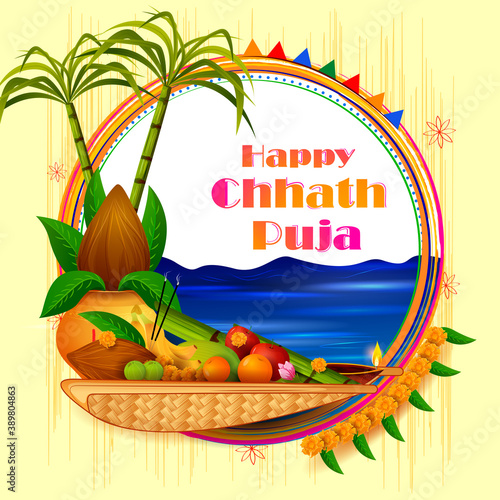 Traditional festival of Bhiar, Bengal and Nepal Chhath Puja in vector