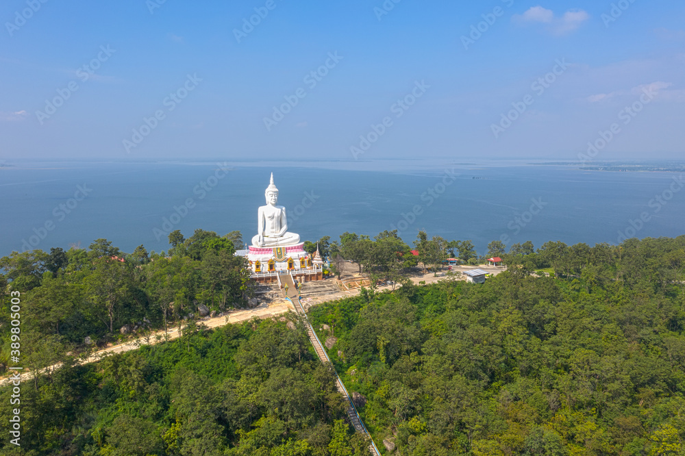 Aerial view Khon Kaen province with Wat Phra Bat Phu Pan Kham in Thailand