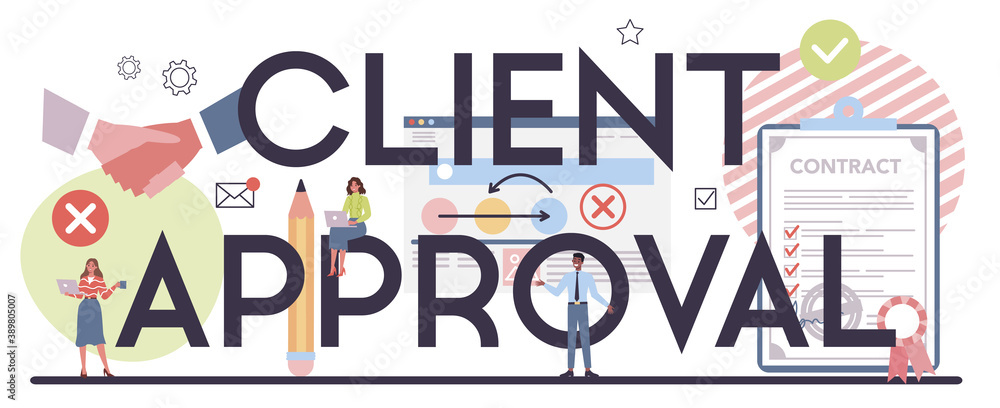 Project management typographic header. Client approval. Marketing analysis