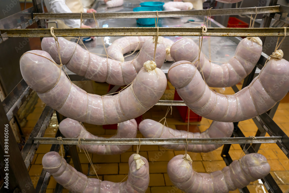 Sausage production at a meat processing plant Sausage production at a meat processing plant