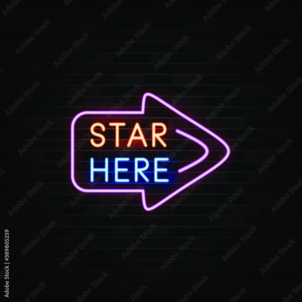 star here neon signs vector. Design template neon sign star here neon signs vector. Design template neon sign