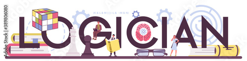 Logician typographic header. Scientist systematicly studying logical