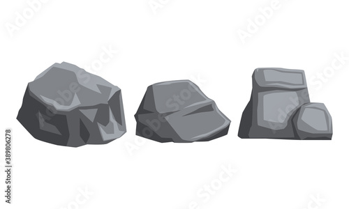 Rocky Grey Stones and Heavy Uneven Boulder Vector Set