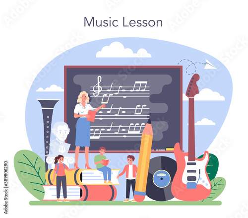 Music education course. Young performer playing music